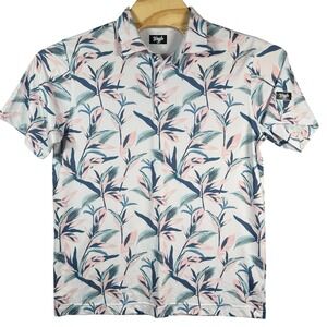 Waggle Polo Shirt Mens Large Floral Golf Performance Lightweight Stretch White